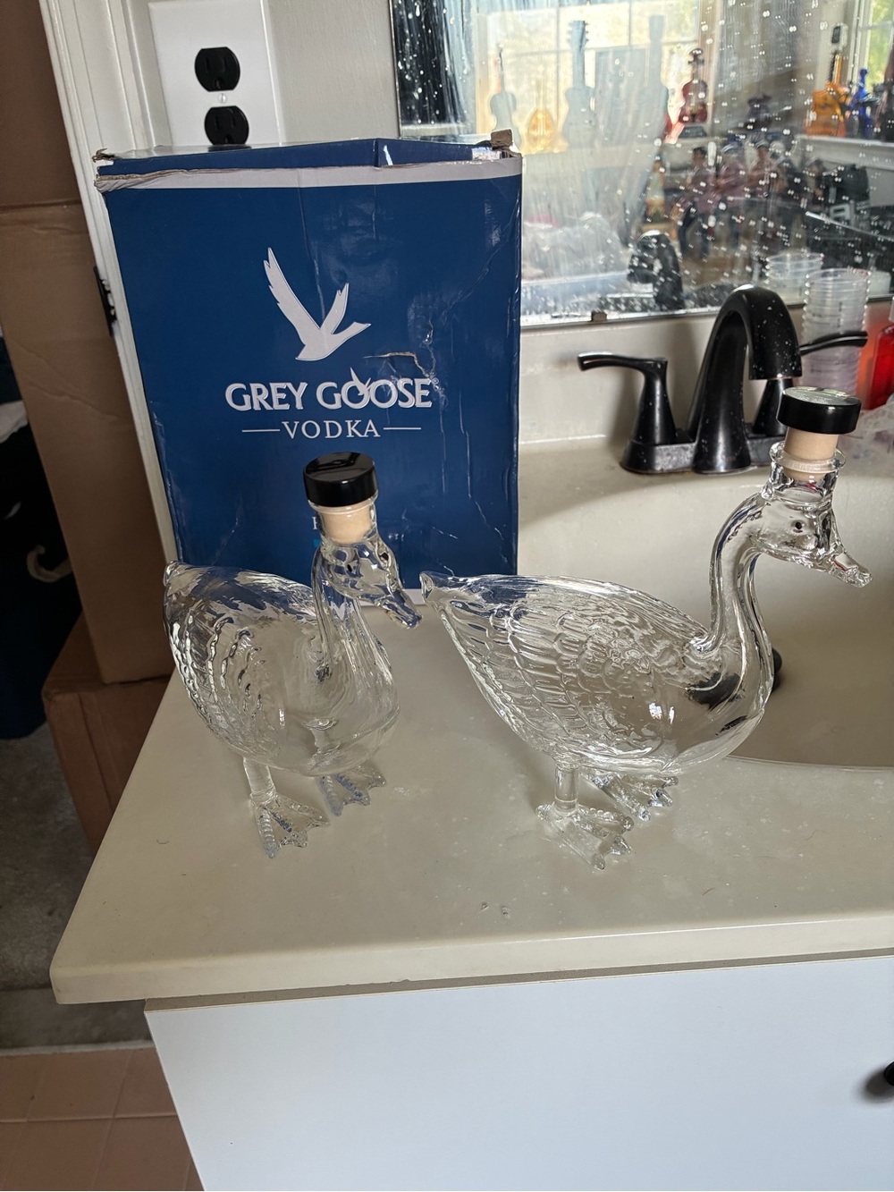 New in Box  Grey Goose 30th Anniversary 3D Sculpted Glass Decanters.